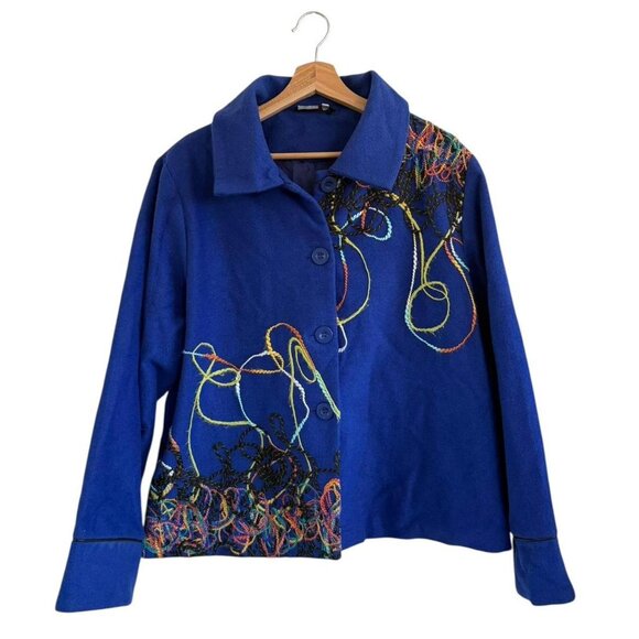 BALA BALA BLUE EMBROIDERED BOHO JACKET MULTICOLORED ABSTRACT XL - Picture 1 of 8